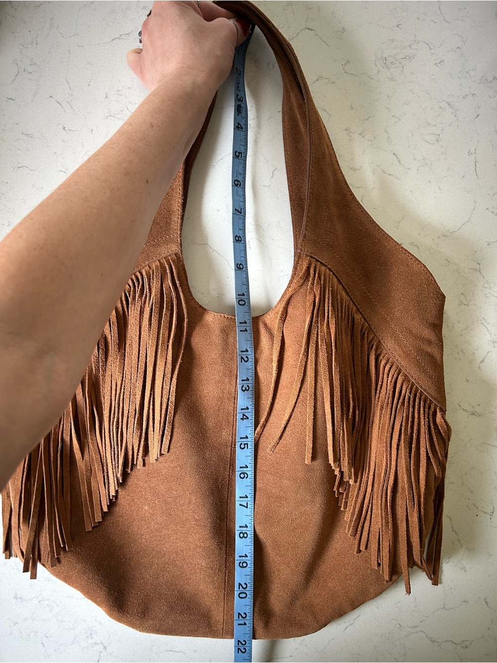 🍀Lucky Brand Nyra Suede Leather Fringe Tote Shoulder Bag in Rust Brown - Picture 6 of 16